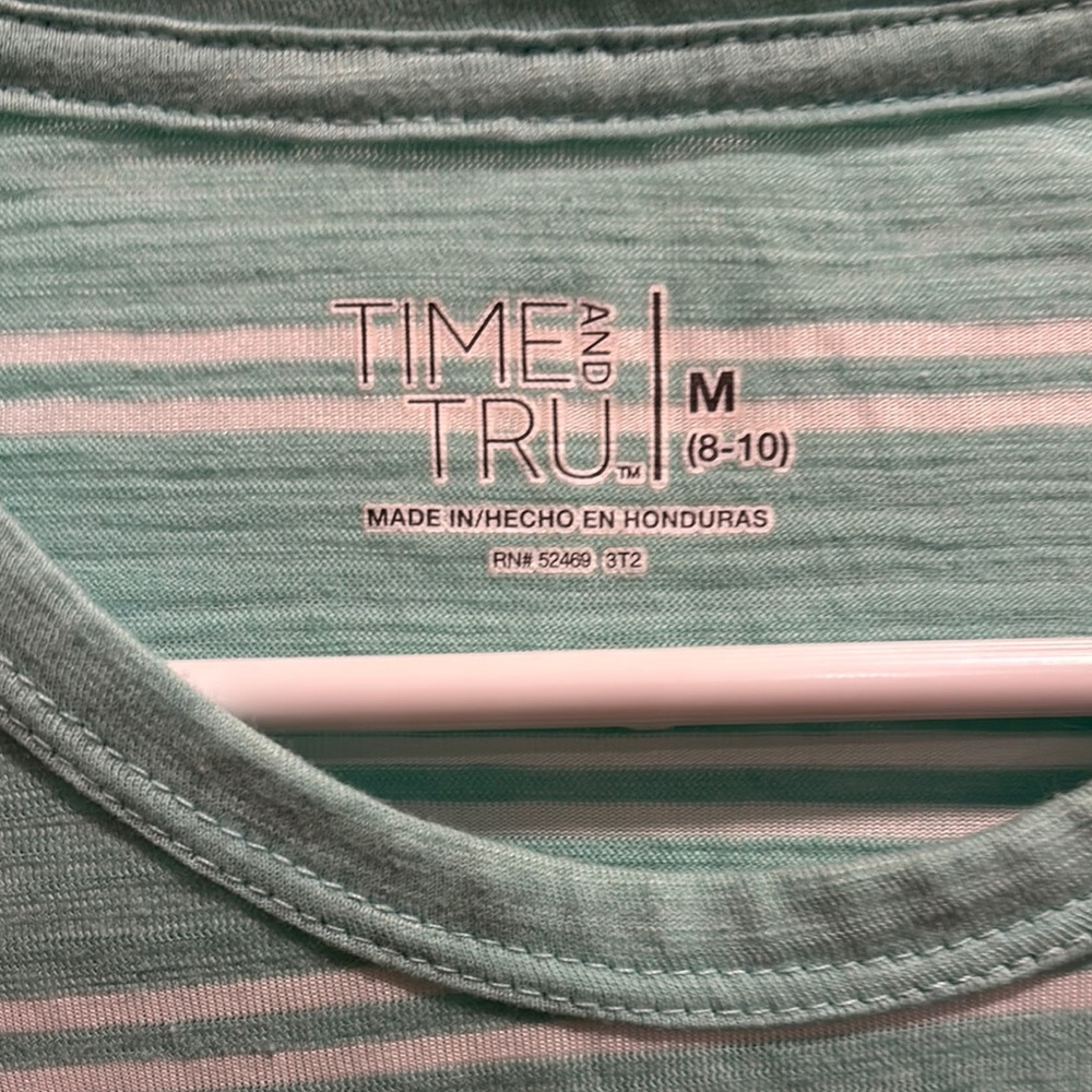 Time and Tru Mint Green and White Striped Top